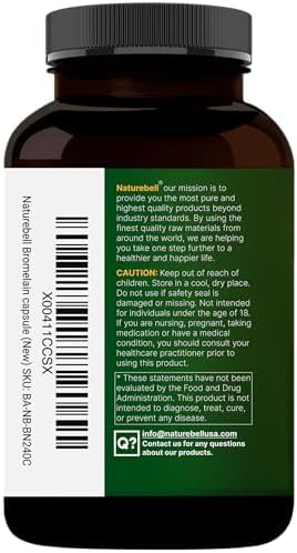 NatureBell Bromelina, 1,000mg por porción, 240 cápsulas vegetales | 2,400 GDU – Suplemento de enzimas digestivas y soporte articular – Enzimas - imagen 8