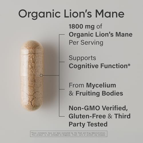 Suplemento Orgánico de Hongo Melena de León Sports Research® 1800mg - Salud Cerebral, Enfoque y Soporte Cognitivo - Orgánico USDA, No GMO, Vegano - - imagen 2