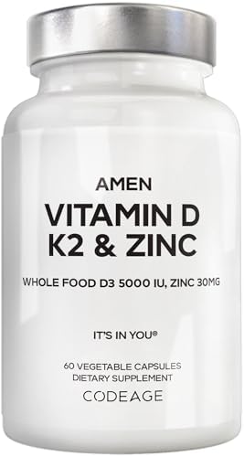 Amen Vitamina D, K2 y Zinc, 5000 IU de Cholecalciferol D3, Mezcla Orgánica de Alimentos con Manzana, Arándano, Cereza y Saúco, Suplemento Vegano - 60 - imagen 1