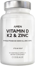 Amen Vitamina D, K2 y Zinc, 5000 IU de Cholecalciferol D3, Mezcla Orgánica de Alimentos con Manzana, Arándano, Cereza y Saúco, Suplemento Vegano - 60 - imagen 1