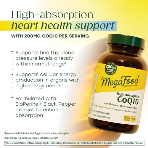 MegaFood CoQ10 de Alta Absorción 200mg - con Extracto de Pimienta Negra BioPerine - Antioxidante para Energía Celular y Envejecimiento Saludable - 60 - imagen 3