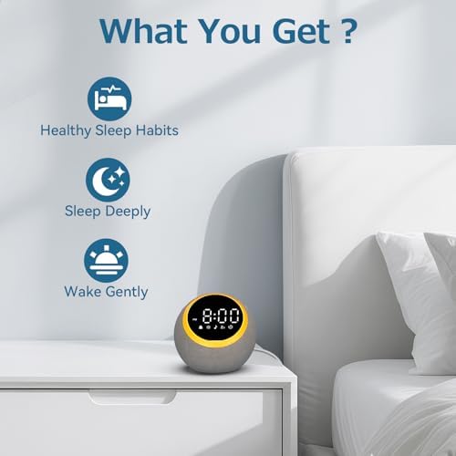 Reloj Despertador con Máquina de Sonido para Dormir: 25 Sonidos Relajantes, 7 Sonidos Suaves para Despertar, Volumen Ajustable y Temporizador (Gris) - imagen 4