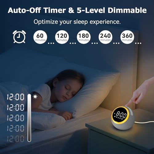 Reloj Despertador con Máquina de Sonido para Dormir: 25 Sonidos Relajantes, 7 Sonidos Suaves para Despertar, Volumen Ajustable y Temporizador (Gris) - imagen 5