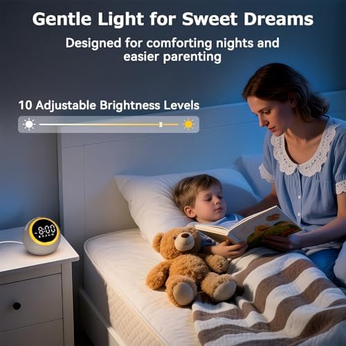 Reloj Despertador con Máquina de Sonido para Dormir: 25 Sonidos Relajantes, 7 Sonidos Suaves para Despertar, Volumen Ajustable y Temporizador (Gris) - imagen 8