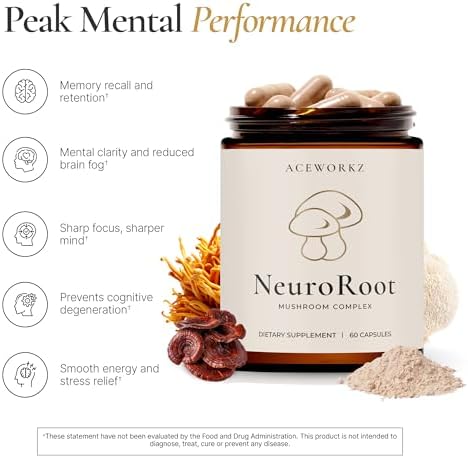 Suplemento Orgánico de Hongos NeuroRoot - Mezcla de 10 Hongos: Melena de León, Reishi, Cordyceps - Extracto de Cuerpo Frutal 10:1 - Memoria, Enfoque, - imagen 3