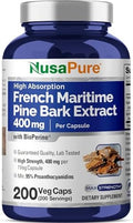 Extracto de Corteza de Pino Marítimo Francés NusaPure 400mg en Cápsulas Veganas - 200 Días de Suministro con Bioperina, No GMO - imagen 1