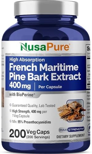 Extracto de Corteza de Pino Marítimo Francés NusaPure 400mg en Cápsulas Veganas - 200 Días de Suministro con Bioperina, No GMO - imagen 1