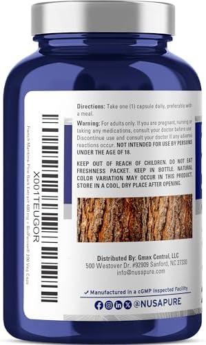Extracto de Corteza de Pino Marítimo Francés NusaPure 400mg en Cápsulas Veganas - 200 Días de Suministro con Bioperina, No GMO - imagen 3