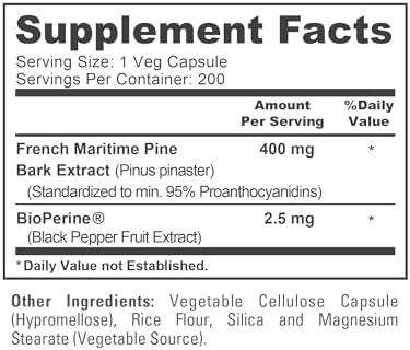 Extracto de Corteza de Pino Marítimo Francés NusaPure 400mg en Cápsulas Veganas - 200 Días de Suministro con Bioperina, No GMO - imagen 4