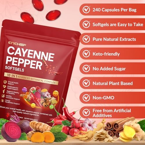 Suplemento de Cápsulas de Cayena, 240 Softgels con Vitamina D3+K2, Berberina, CoQ10, Omega-3, Cúrcuma, Espino y Remolacha, Apoya la Salud Digestiva y - imagen 6