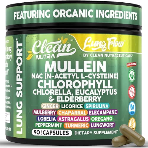 Extracto de Hoja de Mullein Clean Nutra para Limpieza Pulmonar | Suplemento NAC con Clorofila, Chlorella y Saúco | Detox Pulmonar para Fumadores | - imagen 1