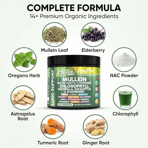 Extracto de Hoja de Mullein Clean Nutra para Limpieza Pulmonar | Suplemento NAC con Clorofila, Chlorella y Saúco | Detox Pulmonar para Fumadores | - imagen 4