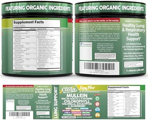 Extracto de Hoja de Mullein Clean Nutra para Limpieza Pulmonar | Suplemento NAC con Clorofila, Chlorella y Saúco | Detox Pulmonar para Fumadores | - imagen 5