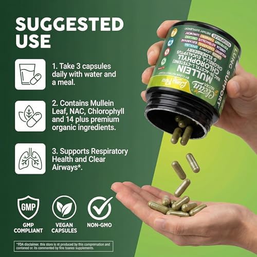 Extracto de Hoja de Mullein Clean Nutra para Limpieza Pulmonar | Suplemento NAC con Clorofila, Chlorella y Saúco | Detox Pulmonar para Fumadores | - imagen 6