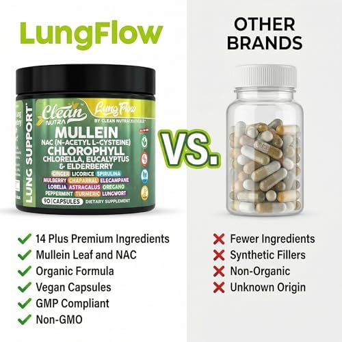 Extracto de Hoja de Mullein Clean Nutra para Limpieza Pulmonar | Suplemento NAC con Clorofila, Chlorella y Saúco | Detox Pulmonar para Fumadores | - imagen 7