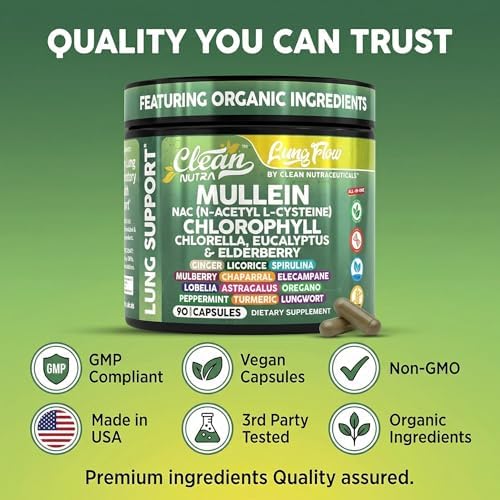 Extracto de Hoja de Mullein Clean Nutra para Limpieza Pulmonar | Suplemento NAC con Clorofila, Chlorella y Saúco | Detox Pulmonar para Fumadores | - imagen 8