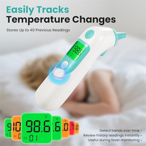 Termómetro para Adultos y Niños, Termómetro de Oído para Bebés Preciso con Indicador de Fiebre de 3 Colores, Memoria de 40 Lecturas, Modo Silencioso - imagen 6