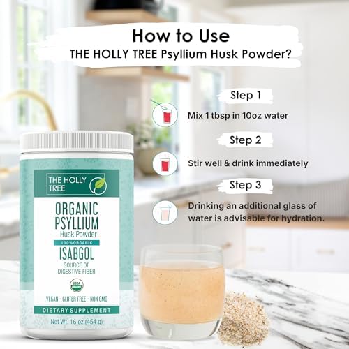 Polvo de Cáscara de Psyllium Orgánico THE HOLLY TREE 16 oz - Isabgol para Limpieza Intestinal y Regularidad - Fibra Premium - Vegano, Sin Gluten, No - imagen 5