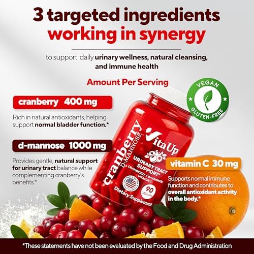Suplemento VitaUp de D-Mannosa y Arándano para Mujeres – Hecho en EE. UU. – Cápsulas Veganas de Arándano, Vitamina C y D-Mannosa – 90 Cápsulas para - imagen 3