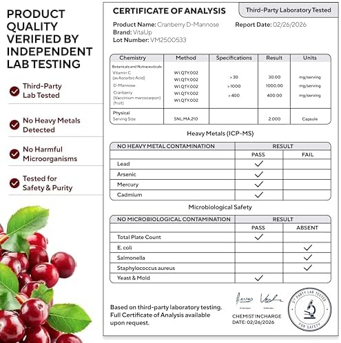 Suplemento VitaUp de D-Mannosa y Arándano para Mujeres – Hecho en EE. UU. – Cápsulas Veganas de Arándano, Vitamina C y D-Mannosa – 90 Cápsulas para - imagen 5