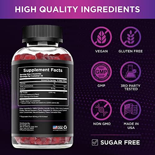 Gomitas de Cardo Mariano Effective Nutra | Extracto de Cardo Mariano 1000mg Sin Azúcar para Desintoxicación Hepática y Antioxidantes | Veganas, Sin - imagen 4