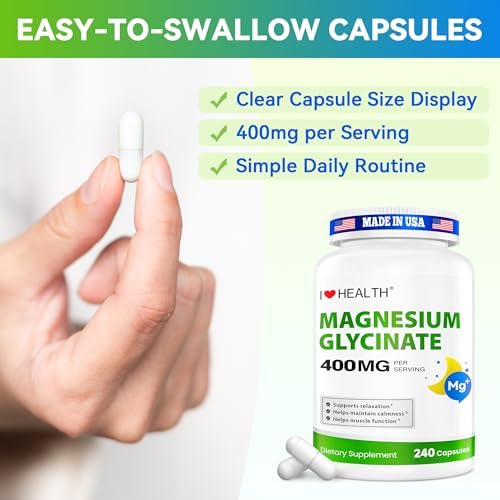 Glicinato de Magnesio 400mg por Cápsula – 240 Cápsulas – Suplemento de Magnesio de Alta Absorción para Relajación, Calma y Soporte Muscular – Suave - imagen 8