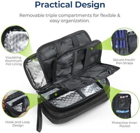 Maleta de viaje AUVON para insulina expandible con 2 paquetes de hielo de 180g, 10-12.5H de refrigeración, bolsa aislante portátil para plumas de - imagen 5