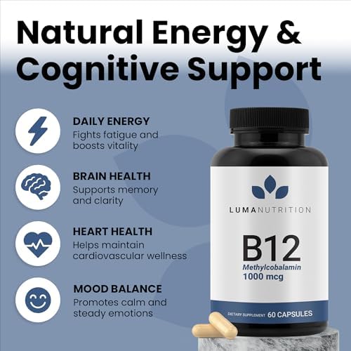 Luma Nutrition Vitamina B12 Methylcobalamin 1000 mcg - Suplementos Veganos de Alta Potencia para Hombres y Mujeres - Energía y Metabolismo - 60 - imagen 2