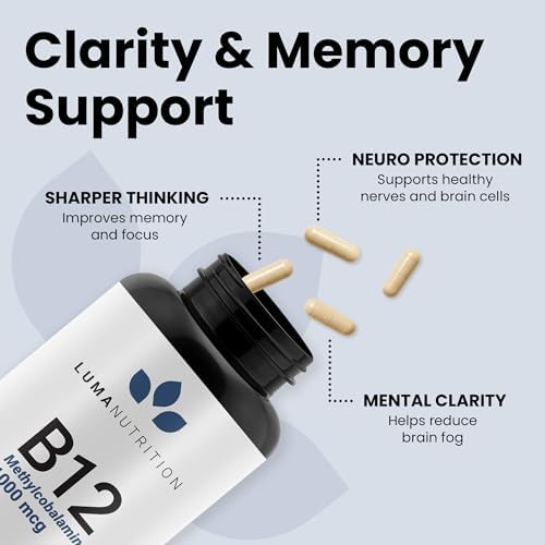 Luma Nutrition Vitamina B12 Methylcobalamin 1000 mcg - Suplementos Veganos de Alta Potencia para Hombres y Mujeres - Energía y Metabolismo - 60 - imagen 4