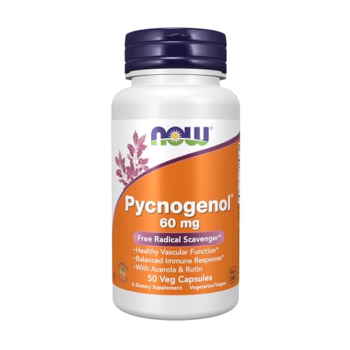 Suplementos NOW Foods, Pycnogenol 60 mg (combinación única de proantocianidinas del pino marítimo francés) con polvo de acerola y rutina, 50 cápsulas - imagen 1