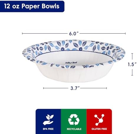 Tazones de Papel JOLLY CHEF 156 Piezas 12 oz Resistentes a la Humedad, Desechables para Cenas o Acción de Gracias - imagen 2