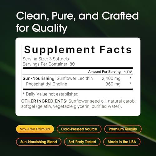 NatureBell Lecitina de Girasol - 240 Softgels - 2,400mg de Lecitina de Girasol Prensada en Frío - con Fosfatidilcolina Natural - Apoyo para Lactancia - imagen 3