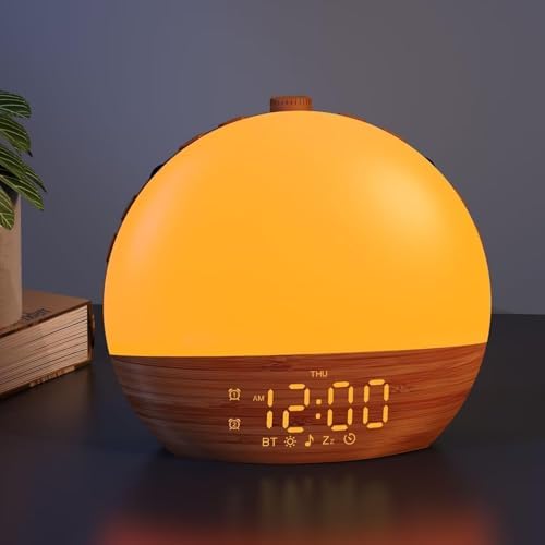 Despertador con Luz y Sonidos - Reloj Despertador Bluetooth de Grano de Madera, Doble Alarma Digital, Brillo Ajustable, 30 Sonidos para Dormir, Ruido - imagen 1