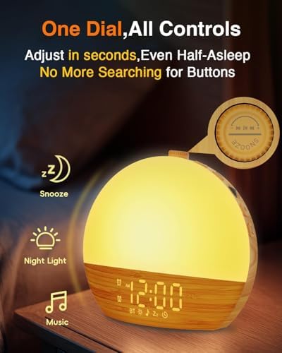 Despertador con Luz y Sonidos - Reloj Despertador Bluetooth de Grano de Madera, Doble Alarma Digital, Brillo Ajustable, 30 Sonidos para Dormir, Ruido - imagen 4