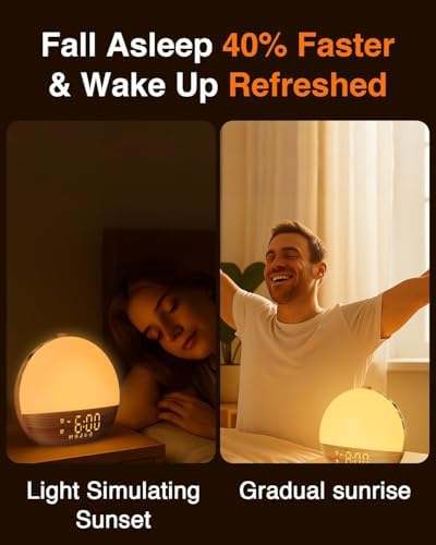 Despertador con Luz y Sonidos - Reloj Despertador Bluetooth de Grano de Madera, Doble Alarma Digital, Brillo Ajustable, 30 Sonidos para Dormir, Ruido - imagen 7