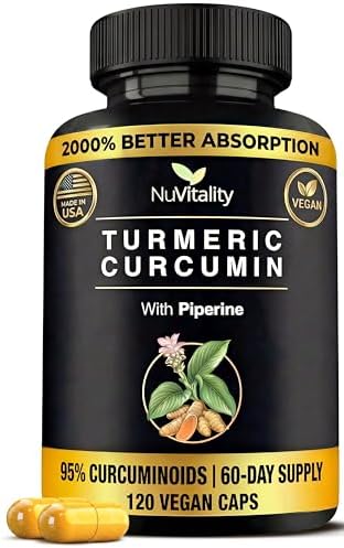 Suplemento de Cúrcuma Curcumina con Extracto de Pimienta Negra (Piperina) - 95% Curcuminoides para Soporte Articular y Saludable de Inflamación - - imagen 1
