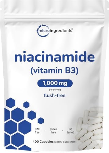 Suplemento de Vitamina B3 Niacinamida 500mg por Cápsula, 400 Cápsulas | 1,000mg de Niacina Sin Enrojecimiento por Porción, No Transgénico, Sin Gluten - imagen 1