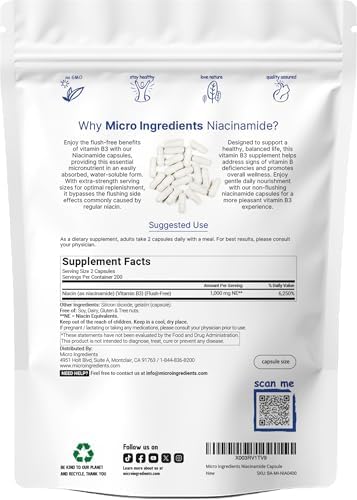 Suplemento de Vitamina B3 Niacinamida 500mg por Cápsula, 400 Cápsulas | 1,000mg de Niacina Sin Enrojecimiento por Porción, No Transgénico, Sin Gluten - imagen 2