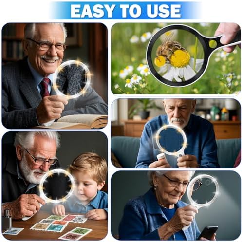 Lupa Grande con Luz, 10X 25X 45X 60X, Lupa de Mano Iluminada de 5 Pulgadas, Ideal para Leer Letras Pequeñas y Personas Mayores con Baja Visión - imagen 6