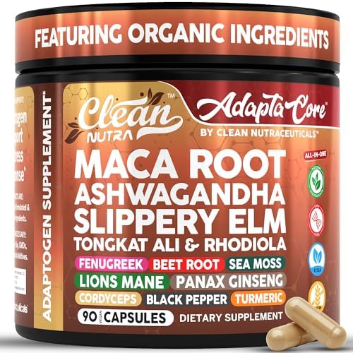 Cápsulas Orgánicas de Maca Clean Nutra para Mujeres + Ashwagandha, Olmo Resbaloso, Tongkat Ali, Rhodiola, Fenogreco, Remolacha, Musgo Marino, Ginseng - imagen 1