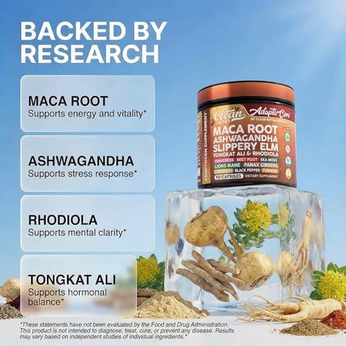 Cápsulas Orgánicas de Maca Clean Nutra para Mujeres + Ashwagandha, Olmo Resbaloso, Tongkat Ali, Rhodiola, Fenogreco, Remolacha, Musgo Marino, Ginseng - imagen 3