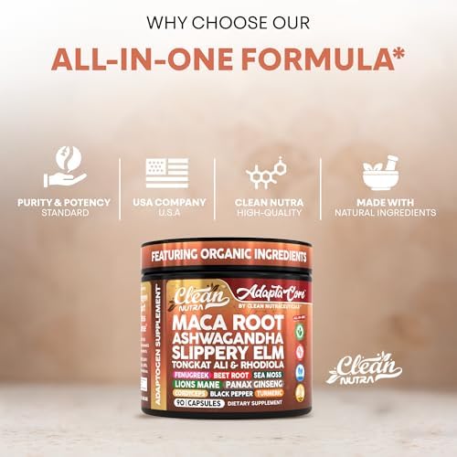 Cápsulas Orgánicas de Maca Clean Nutra para Mujeres + Ashwagandha, Olmo Resbaloso, Tongkat Ali, Rhodiola, Fenogreco, Remolacha, Musgo Marino, Ginseng - imagen 8