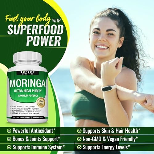 Cápsulas de Moringa Toplux 1200mg – Extracto de Hoja de Moringa en Polvo, Superalimento Verde Rico en Antioxidantes, 90 Cápsulas Veganas y No - imagen 3