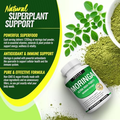 Cápsulas de Moringa Toplux 1200mg – Extracto de Hoja de Moringa en Polvo, Superalimento Verde Rico en Antioxidantes, 90 Cápsulas Veganas y No - imagen 4