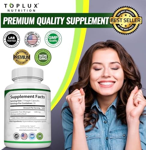 Cápsulas de Moringa Toplux 1200mg – Extracto de Hoja de Moringa en Polvo, Superalimento Verde Rico en Antioxidantes, 90 Cápsulas Veganas y No - imagen 5