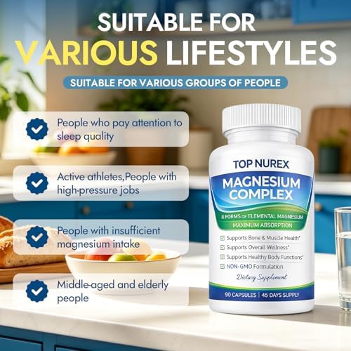 Suplemento Nurex Complejo de Magnesio 1000 mg, Mezcla de 8 Fuentes con Glicinato, Citrato, Malato y Taurato, Vegano, No Transgénico, 90 Cápsulas - imagen 4
