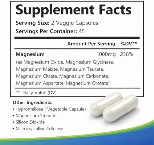 Suplemento Nurex Complejo de Magnesio 1000 mg, Mezcla de 8 Fuentes con Glicinato, Citrato, Malato y Taurato, Vegano, No Transgénico, 90 Cápsulas - imagen 8