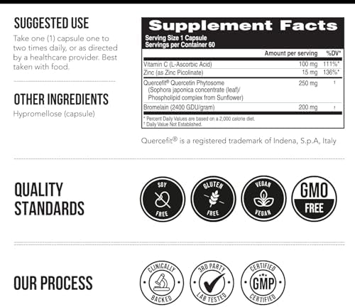 Quercetin Complete® Quercetina Fitósoma con 50X Mayor Absorción, Efectiva y Patente Quercefit – Mejorada con Bromelina, Zinc y Vitamina C (60 - imagen 2