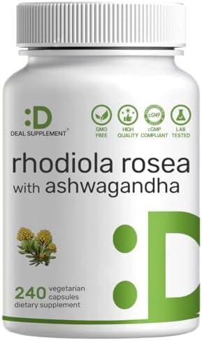 SUPLEMENTO DEAL Rhodiola Rosea con Ashwagandha, 240 Cápsulas Veganas – Mezcla de Rhodiola y Ashwagandha – Sin OGM - imagen 1