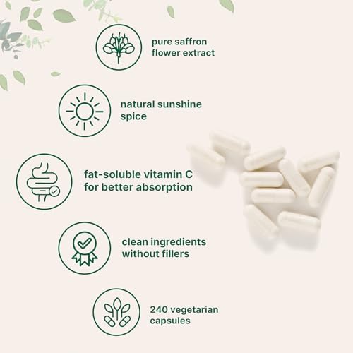 Extracto de Azafrán Puro Micro Ingredients, 240 Cápsulas Veganas | Fórmula 2 en 1 con Vitamina C Liposoluble | Apoyo para Ánimo, Visión y Corazón | - imagen 3